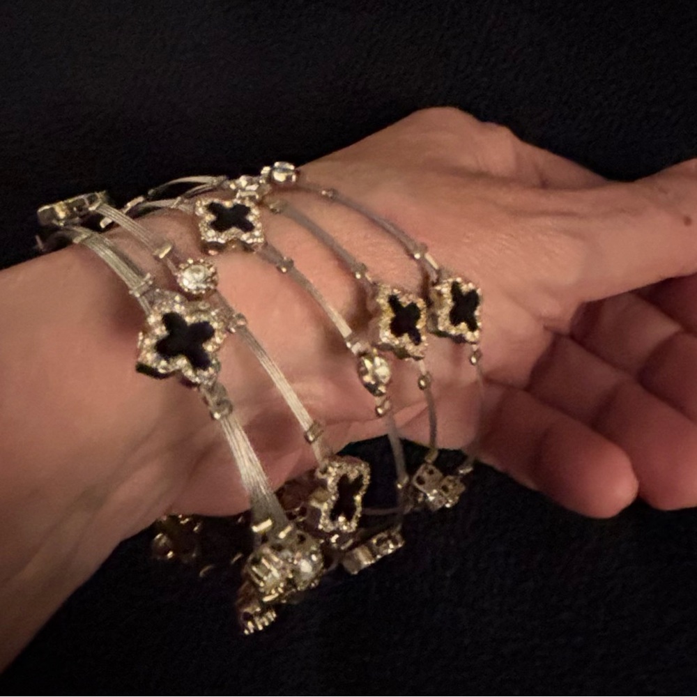 Black Clover Cable Wire Cuff Bracelet Set of 6